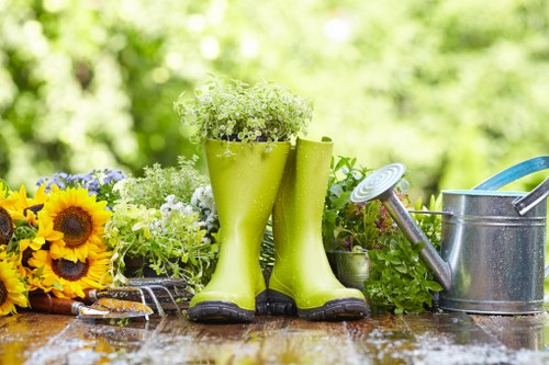 Professional gardener following safe working principles in the garden